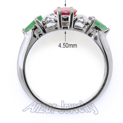 Three-Stone Genuine Emerald Ruby Ring 18k Gold R1457