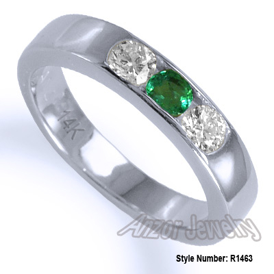 14k Gold Diamond & Emerald Wedding Band R1463 14k Gold Diamond & Emerald Wedding Band R1463