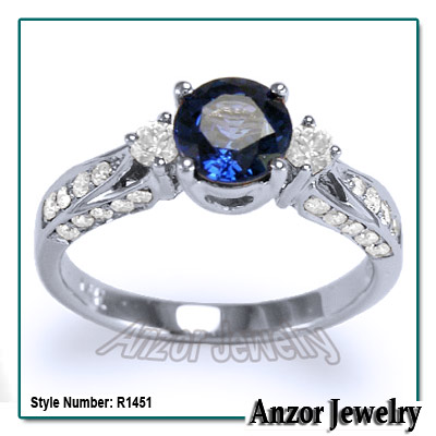 10k White Gold Ceylon Sapphire Diamond Ring R1451