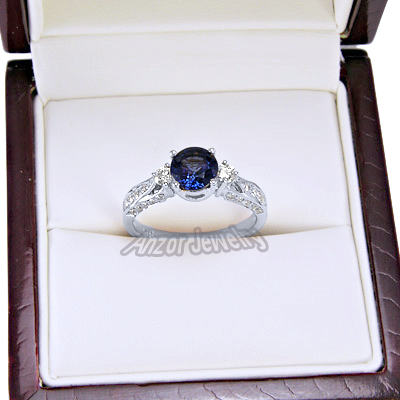 10k White Gold Ceylon Sapphire Diamond Ring R1451