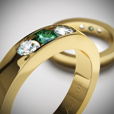 18k Gold Diamond & Emerald Wedding Band R1462