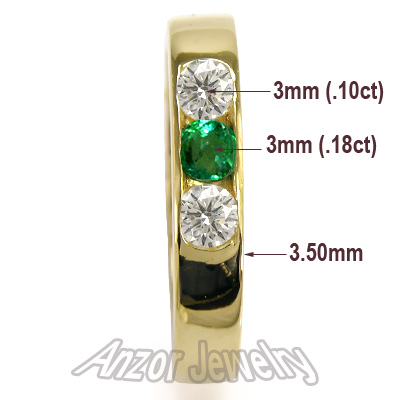 18k Gold Diamond & Emerald Wedding Band R1462