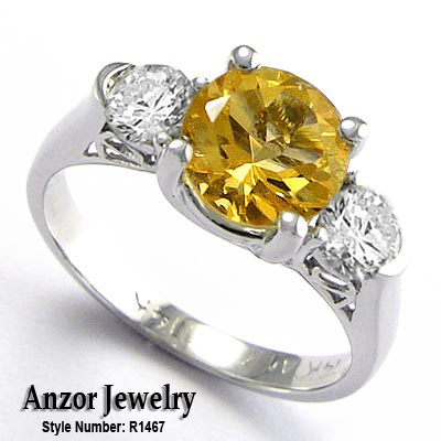 14k Gold Citrine and Diamond Ring R1467