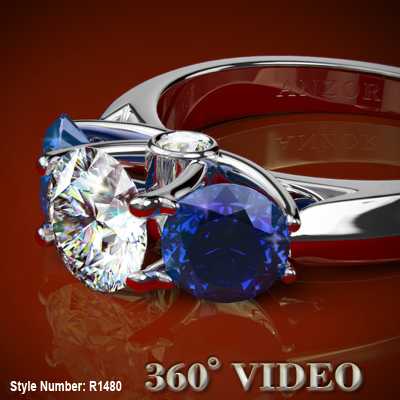 White and Blue Sapphire Diamond Ring 14k R1480 White and Blue Sapphire Diamond Ring 14k R1480