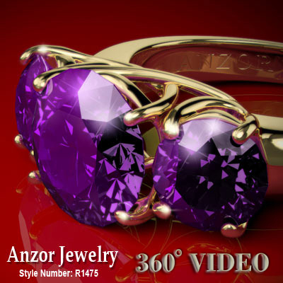Siberian amethyst three stone ring 14k gold R1475