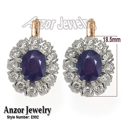 Russian Style Sapphire & Diamond Earrings 585 E992