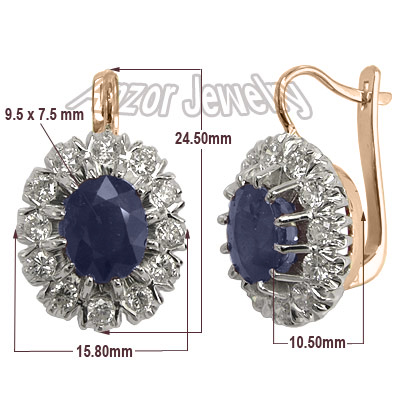 Russian Style Sapphire & Diamond Earrings 585 E992