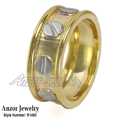Men's 14k Two-Tone Gold Wedding Band R1493 Men's 14k Two-Tone Gold Wedding Band R1493