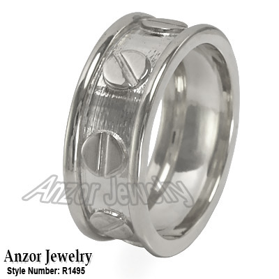Men's 14k White Gold Wedding Band ring R1495