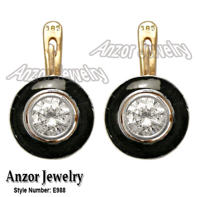 Russian Style White Topaz Enamel Earrings 585 E988