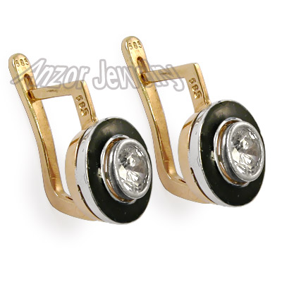 Russian Style White Topaz Enamel Earrings 585 E988