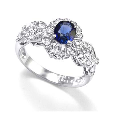 Platinum Ceylon Sapphire Diamond Ring R1498