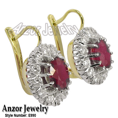 Russian Jewelry Ruby & Diamond Earrings 18K 750 E990