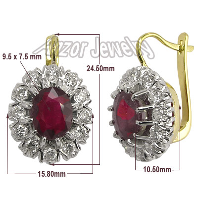 Russian Jewelry Ruby & Diamond Earrings 18K 750 E990