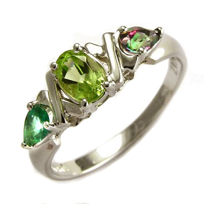 Mother's ring Peridot Emerald Mystic in 14k gold R1503 Mother's ring Peridot Emerald Mystic in 14k gold R1503