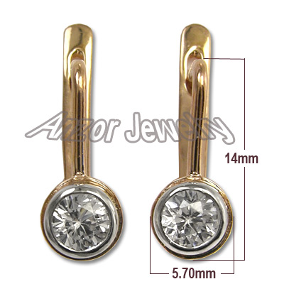 14k Rose Gold White Topaz Russian Earrings E1006