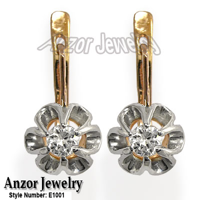 Russian style White Topaz Earrings 14k 585 E1001