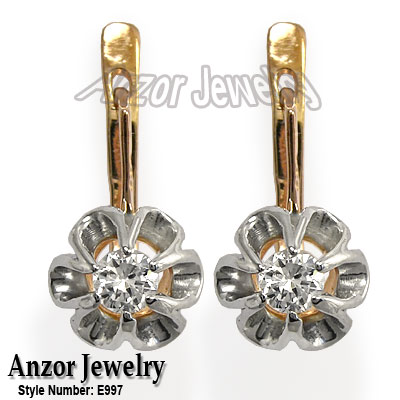 Russian Style Diamond tulpan Earrings  585 E997 Russian Style Diamond tulpan Earrings  585 E997