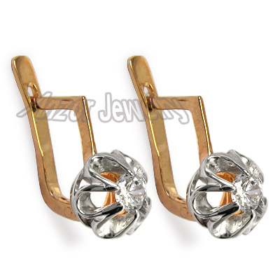 Russian Vintage Style Diamond Earrings 585 E998