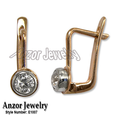 Russian style White Sapphire Earrings in 585 gold E1007