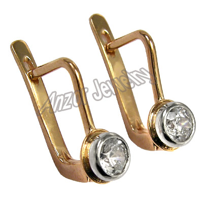 Russian style White Sapphire Earrings in 585 gold E1007