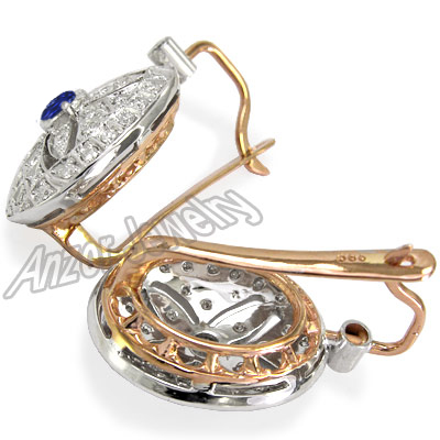Russian Style Sapphire Diamond  Earrings 585 14k E1010 Russian Style Sapphire Diamond  Earrings 585 14k E1010