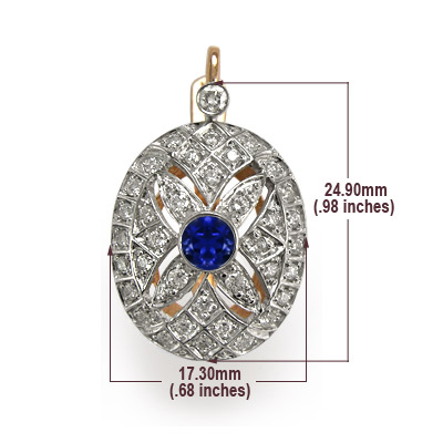 Russian Style Sapphire Diamond  Earrings 585 14k E1010 Russian Style Sapphire Diamond  Earrings 585 14k E1010