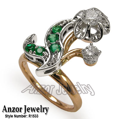 Russian Style Diamond Emerald Ring in 18k R1533 Russian Style Diamond Emerald Ring in 18k R1533