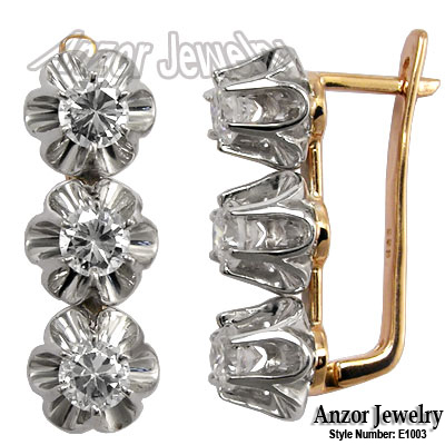 14k Rose Gold White Topaz Russian style Earrings E1003