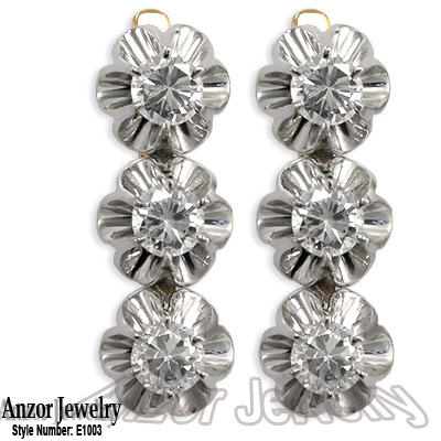 14k Rose Gold White Topaz Russian style Earrings E1003