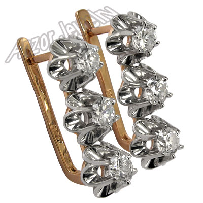 14k Rose Gold White Topaz Russian style Earrings E1003