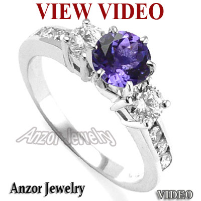 Tanzanite & Diamond Three Stone Ring in Platinum R1531