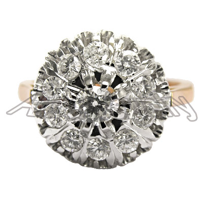 14K White Gold Diamond Malinka Ring Russian style R1545