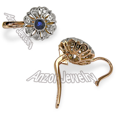 Russian Style Diamond & Sapphire Earrings 14k Gold E1026