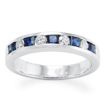 950 Platinum Diamond Sapphire Band Ring R1548