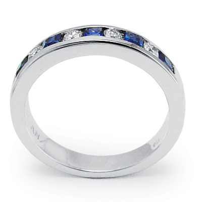 950 Platinum Diamond Sapphire Band Ring R1548