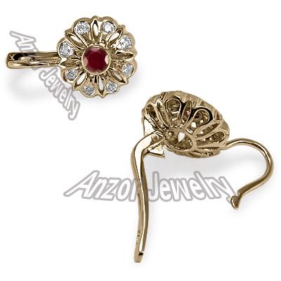 Russian Style Diamond & Ruby Earrings 14k Gold 585 E1025