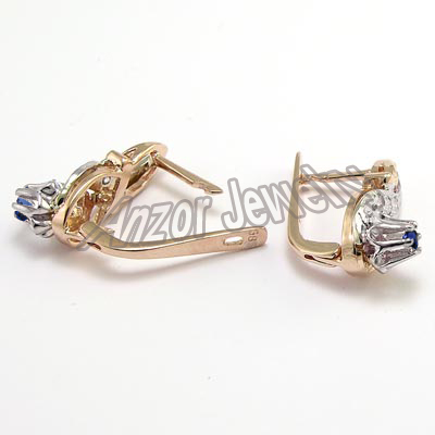 Old Russian Diamond Sapphire Earrings 585 E1031