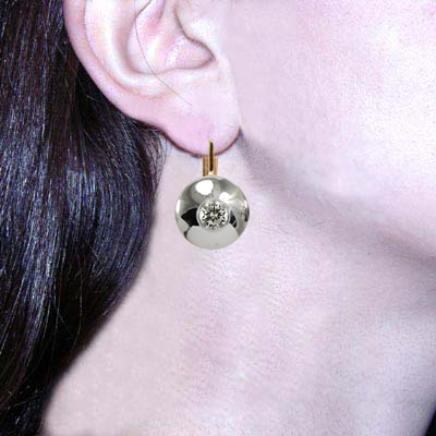 Russian Style 14k Gold Diamond Earrings 585 E1033