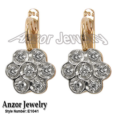 14k Rose Gold Diamond Earrings Russian Jewelry E1041