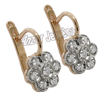 14k Rose Gold Diamond Earrings Russian Jewelry E1041