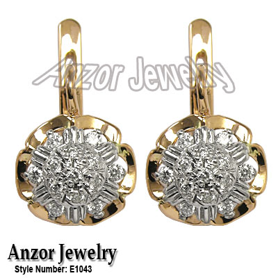 14k Rose Gold Diamond Earrings Russian Jewelry E1043