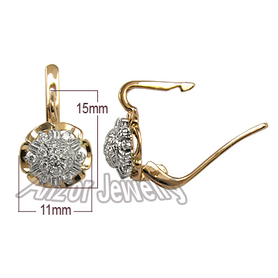 14k Rose Gold Diamond Earrings Russian Jewelry E1043