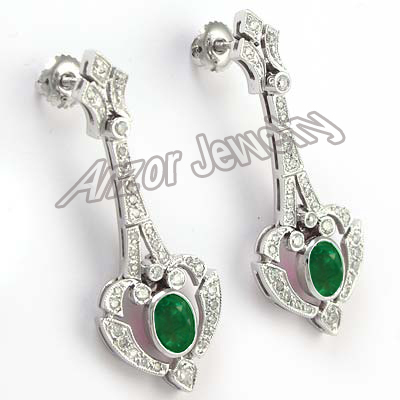 Russian Style Diamond Emerald Earrings 585 E1056 Russian Style Diamond Emerald Earrings 585 E1056