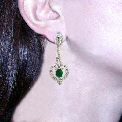 Russian Style Diamond Emerald Earrings 585 E1056 Russian Style Diamond Emerald Earrings 585 E1056