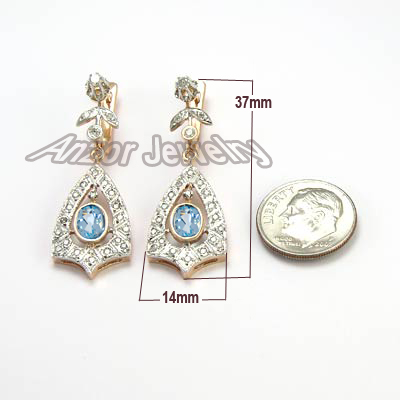 Russian Style Aquamarine Diamond Earrings 14K 585 #E1060