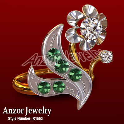 Russian Style Diamond Emerald Ring in 14k R1553 Russian Style Diamond Emerald Ring in 14k R1553