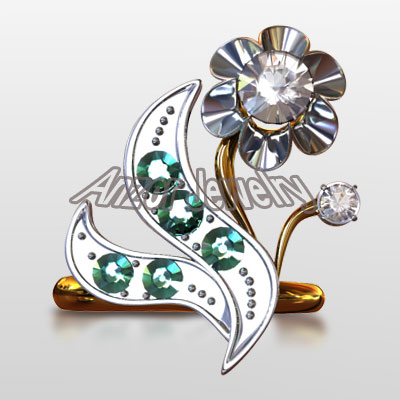 Russian Style Diamond Emerald Ring in 14k R1553 Russian Style Diamond Emerald Ring in 14k R1553