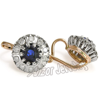 Russian Style Sapphire & Diamond Earrings 585 E1048