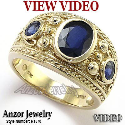 14k Gold Genuine Ceylon Sapphire Men's Ring #R1570